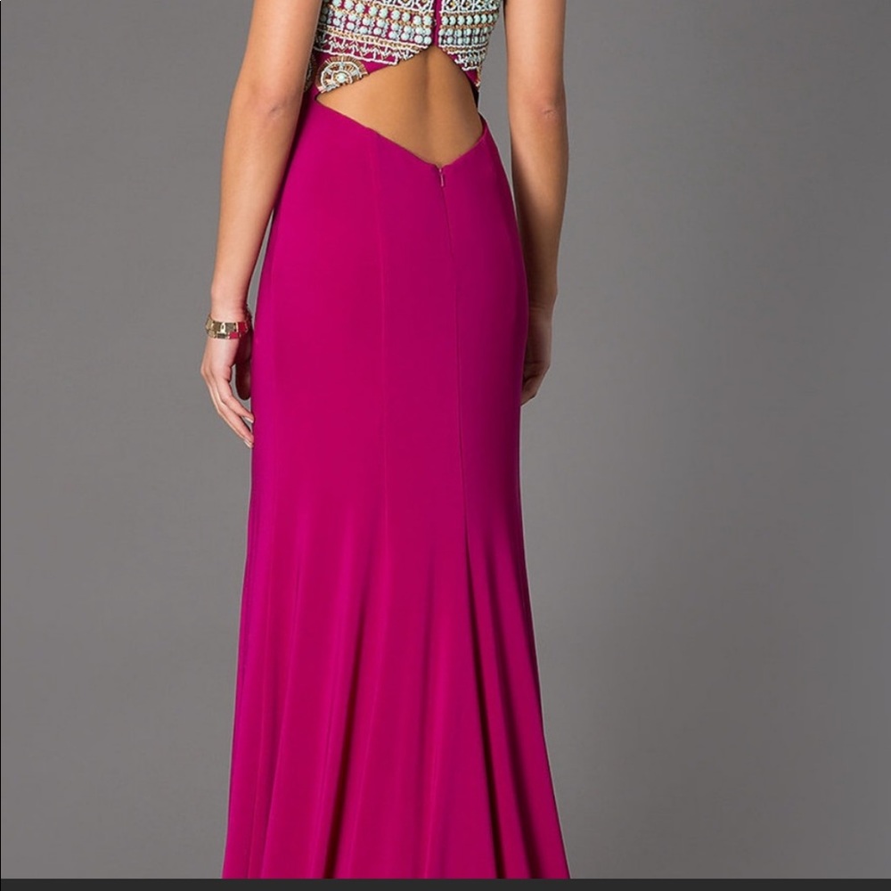 Rachel Allan Fuchsia and Gold Embellished Prom Dress - Picture 2 of 12